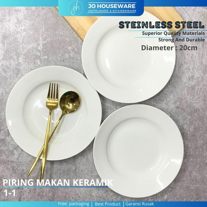 Piring bulat keramik 20 cm unik putih hotelware 1-1