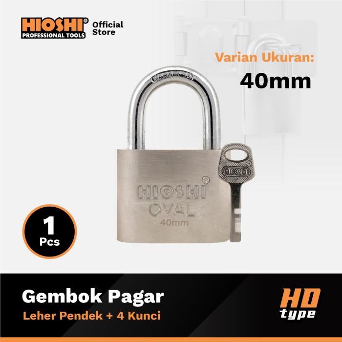 HIOSHI /Gembok Oval/LEHER PENDEK/Besi/Baja/Pagar/Satin/30 40 50 60 mm/Blister/Kunci 4bh - HD
