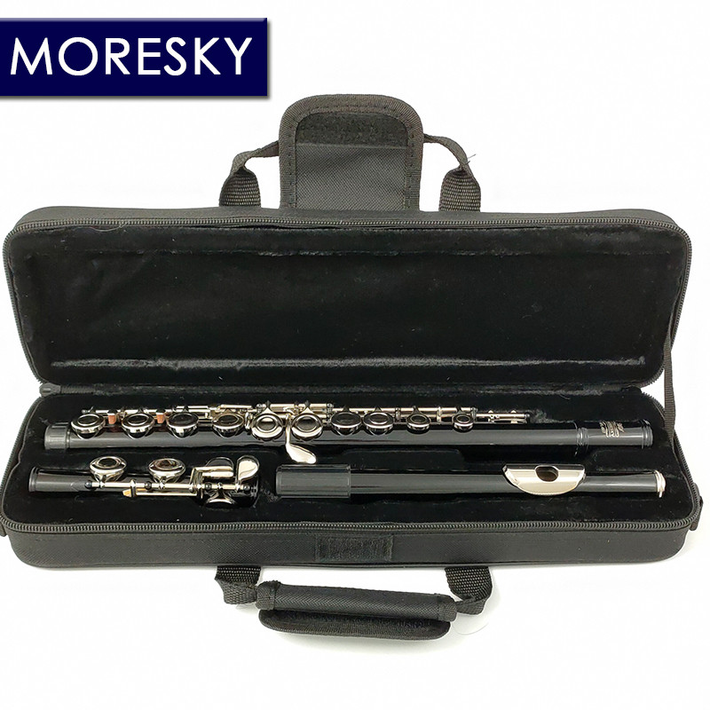 MORESKY Flute 16 Close Holes C Keys Instrument Cupronickel Nickel Plated Black Flute With E Key