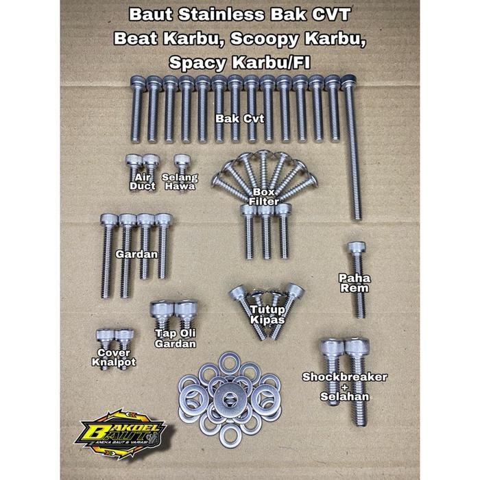 Baut Cvt Beat Karbu Scoopy Karbu Spacy Karbu Fullset Stainless Steel Anti Karat - Motorcycle
