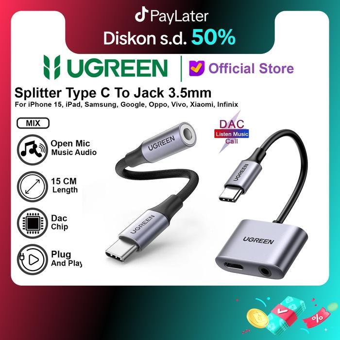 UGREEN Converter Splitter DAC Type C ke Jack 3.5mm+Type C Charging Audio Call