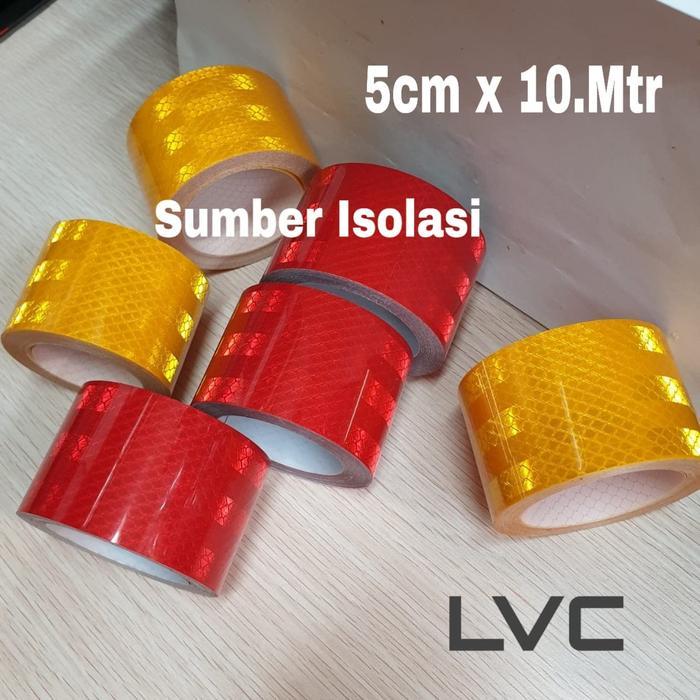 Stiker Safety Reflektor Diamond Red Ukran 50Mmx10.M Buat Mobil Box