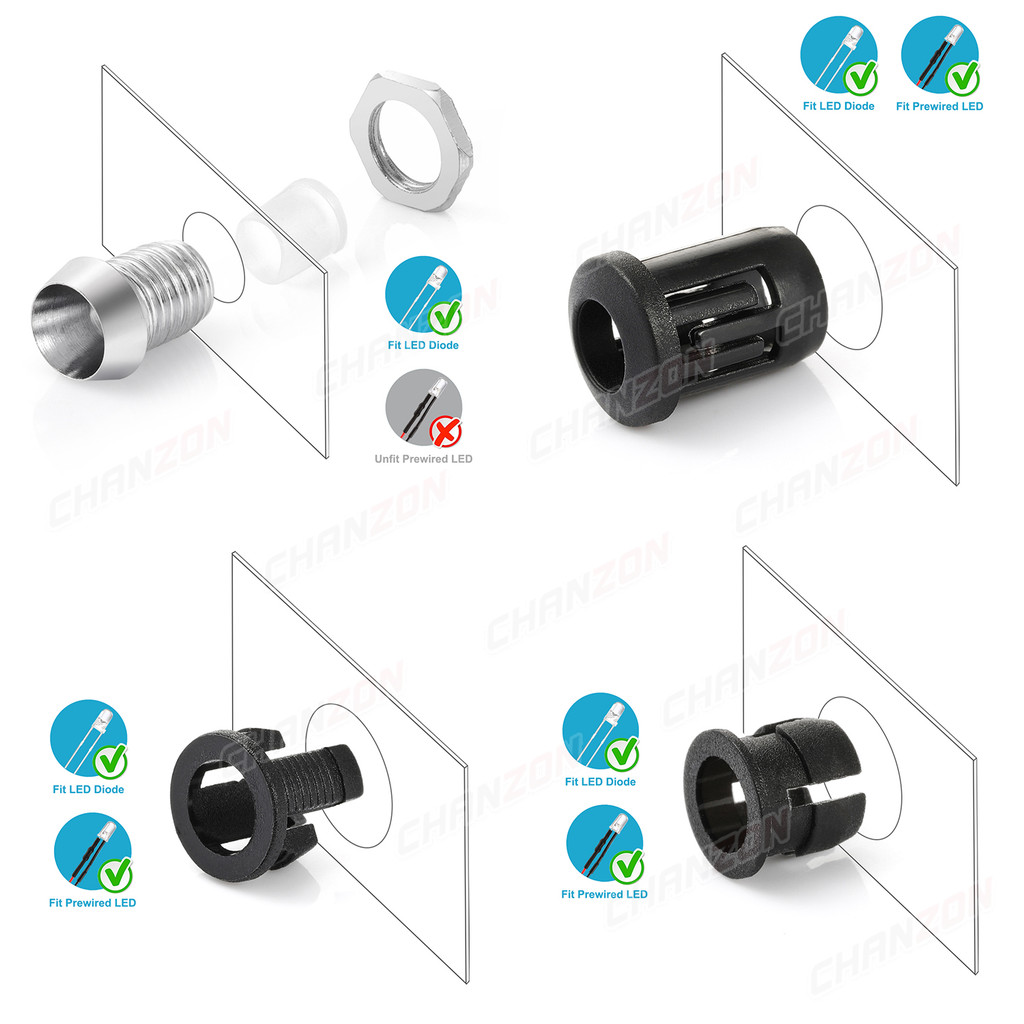 3mm 5mm 8mm 10mm LED Holder Socket Clip Bezel Light Emitting Diode Lamp Base Cover Metal Chrome