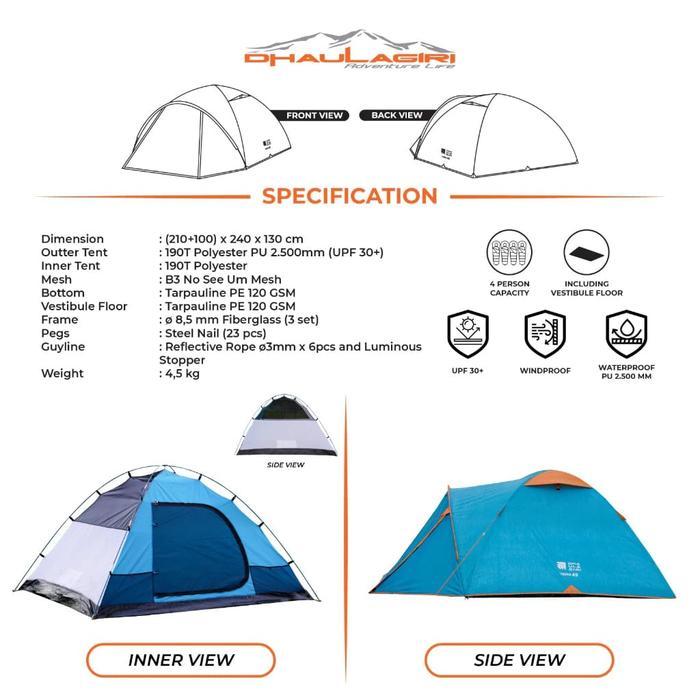 BISA COD Tenda Dhaulagiri Terra 45 - Tenda Kemping - Tenda Camping 4P - Tenda Double Layer -