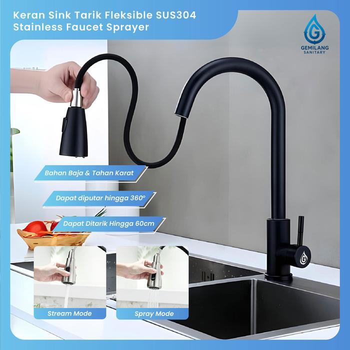 Kran wastafel cuci piring flexibel keran Sink model Tarik panas dingin Keran Cuci Piring leher angsa