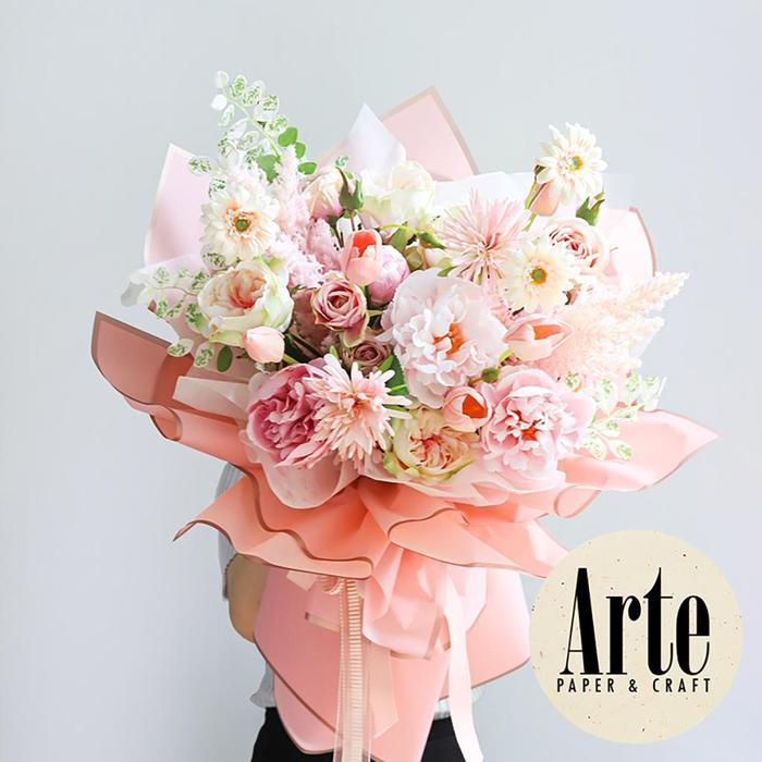 ARTE 20 Lembar Cellophane Rose Gold Frame Grade B Ori Sinowrap Border Bouquet Bingkai Jelly Film