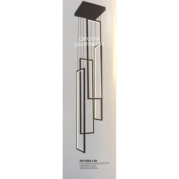 LAMPU HIAS GANTUNG VOID TANGGA LED RING 4 KOTAK HITAM ELEGAN