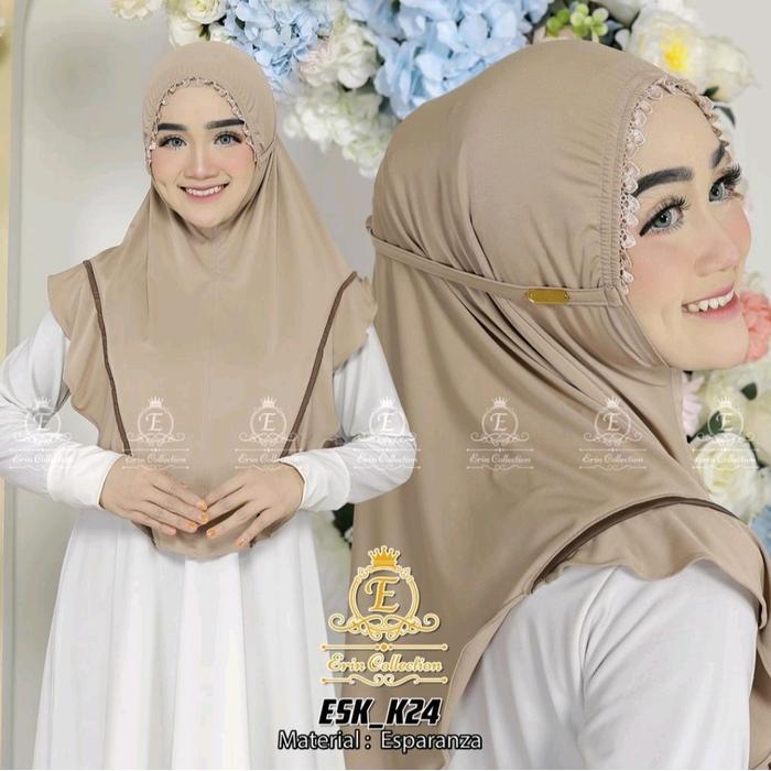 Sedia bergo kerut list renda terbaru - jilbab kerut - kerudung jersey renda - hijab instan kerut