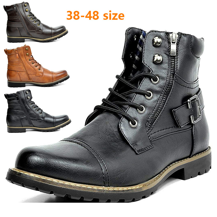 2024 Fashion Men's Motorcycle Boots Shoes Boots Vintage Ankle Boots Male Retro Casual Shoes Plus