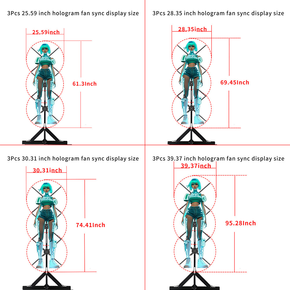 3pcs hologram projector video wall synchronization advertising hologram projector 3d led fan display