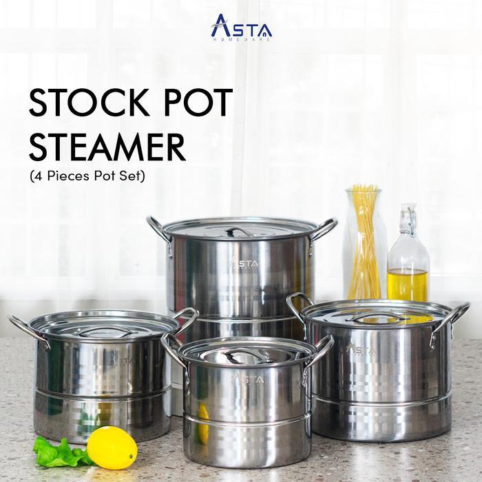Asta Panci Kukusan Stainless Steel Dandang Stock Pot Steamer Set 4 pcs Kitchenware