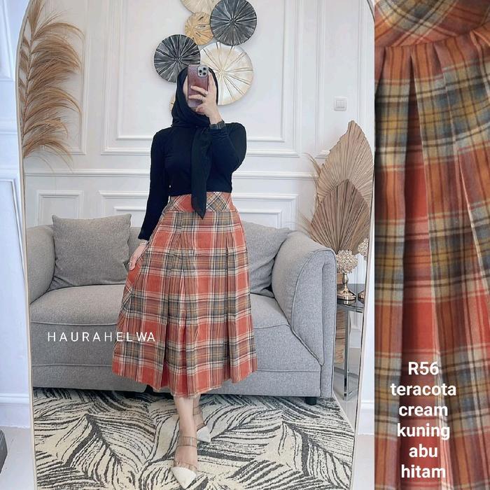 ROK MIDI 7/8 FLANEL TARTAN REMPEL 2 HAURAHELWA/KOREAN SKIRT/ROK A LINE