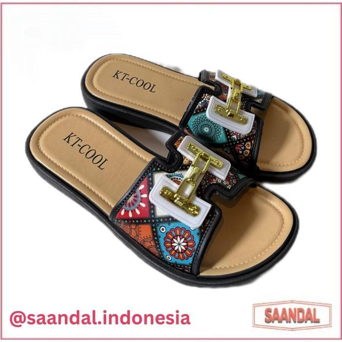 Sandal Selop Eva Kanvas Wanita Perempuan Kang Tai Kt-Cool Kt-1986 Batik Navy Blue Pink Rantai Besi