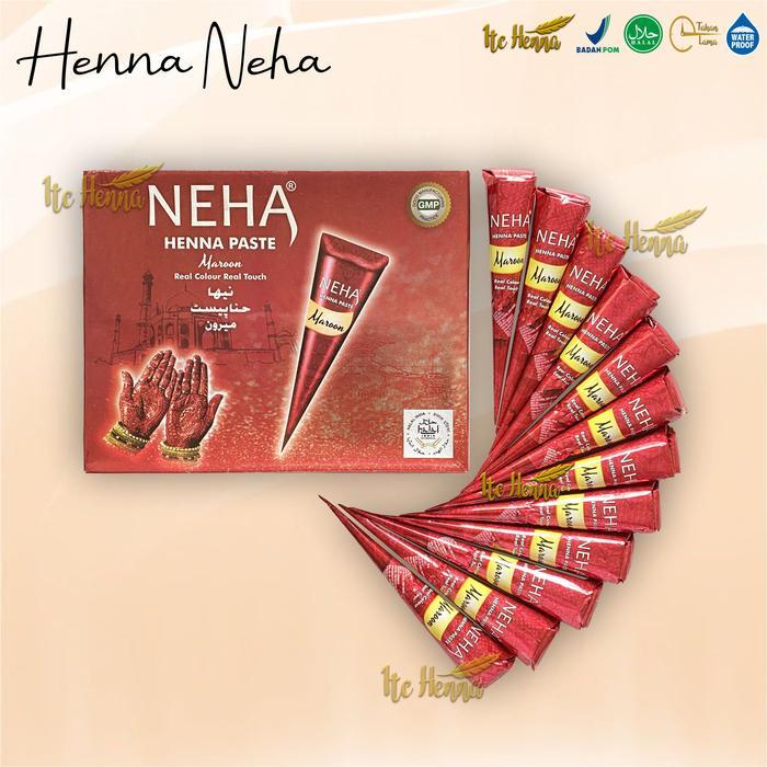 Best Seller Neha Instan Henna Cone (1 Box Isi 12Pcs) Warna Maroon