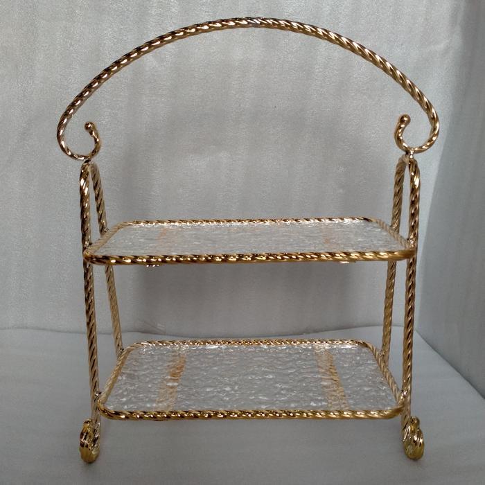 tempat kue susun kaca cake stand display gold mewah