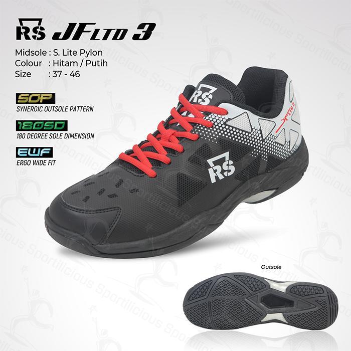 Sepatu Bulutangkis RS JF LTD 3 Hitam/Putih RS Jeffer Limited Original