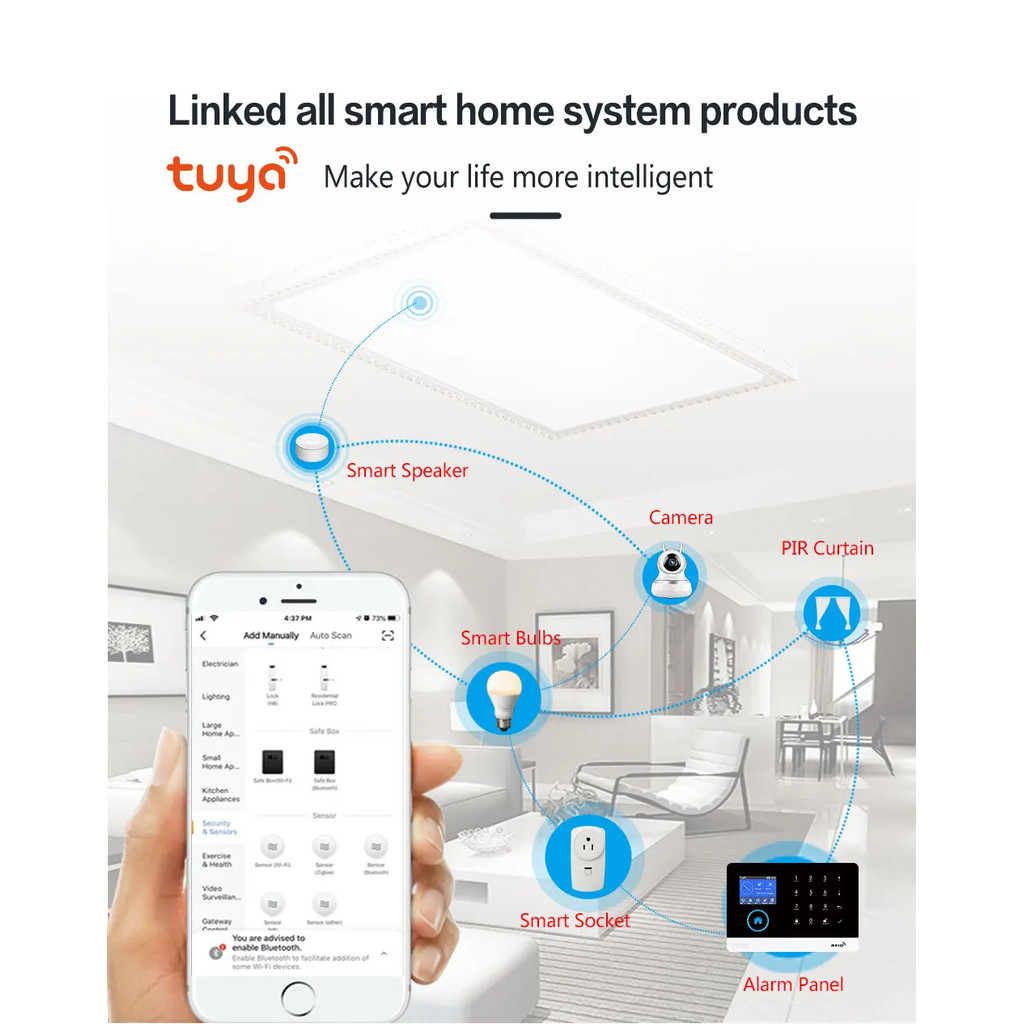 Tuya Wireless home alarm4G smart home alarm system,WIFI,GSM,Home Security Alarm System Touch