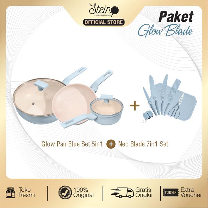 STEIN Paket Panci dan Pisau 10in1 Set Panci Wajan Teflon Pisau Anti Lengket Marble German Coating