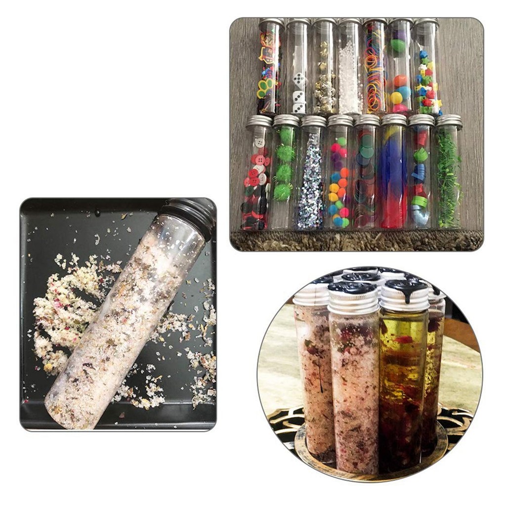 15Pcs 110Ml Plastic Test Tube,Clear Flat Test Tubes,Plastic Test Tubes with Screw Caps for
