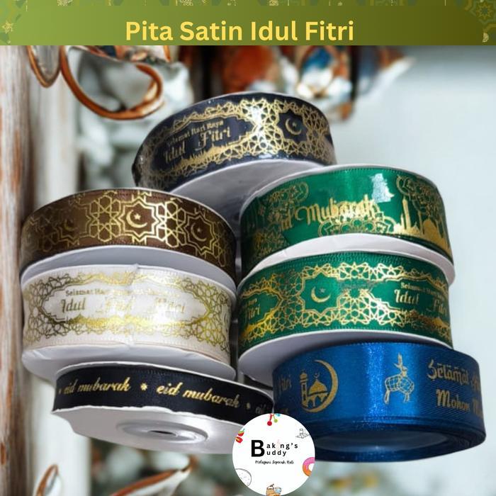 Pita Idul Fitri Eid Mubarak Ribbon bahan satin