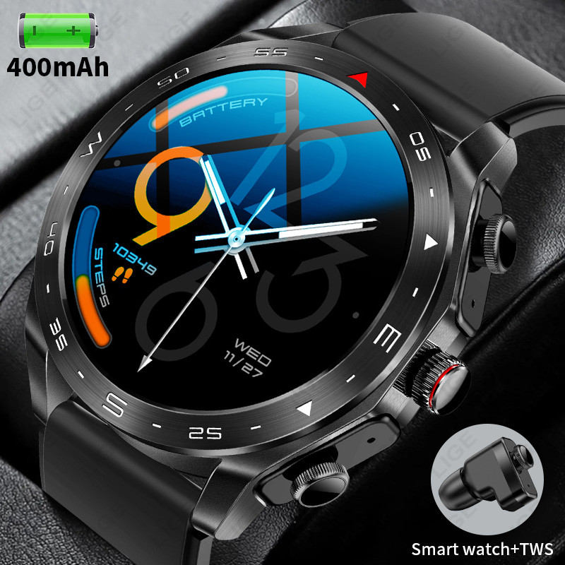 Jam Tangan Pintar Pria dengan Headset Nirkabel Bluetooth 2-in-1