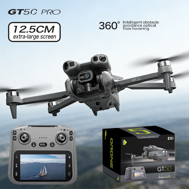 New GT50 PRO Professional Drone 10KM 3-Axis Gimbal RC Quadcopter 8K FPV Dual Camera GPS Obstacle
