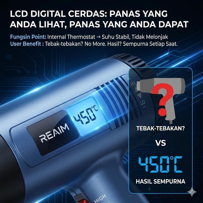 REAIM HEAT GUN HOT AIR GUN MESIN HEAT GUN PISTOL PANAS HEAT GUN DIGITAL 900W 60C-600C LAYAR DIGITAL