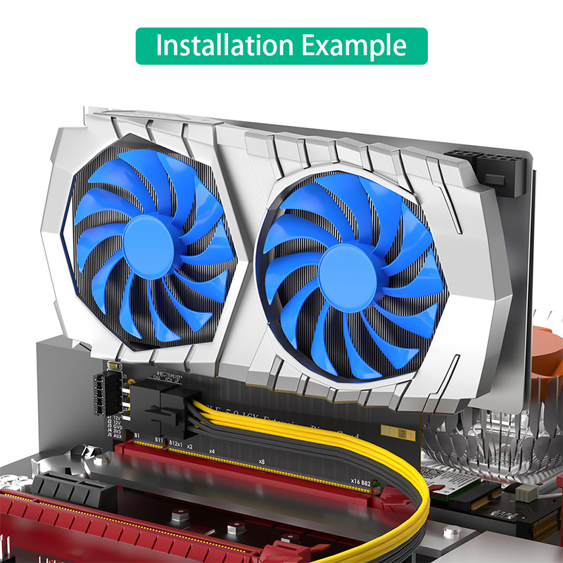 NEW High Speed PCI Express 5.0 X16 to X16 Slot 180 Degree Converter Adapter Riser Card with ATX 6Pin