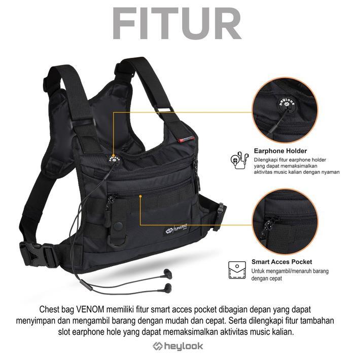 Tas Selempang Pria Tas Dada Venom Heylook Chest Bag Tactical Rig Bag Outdoor Original