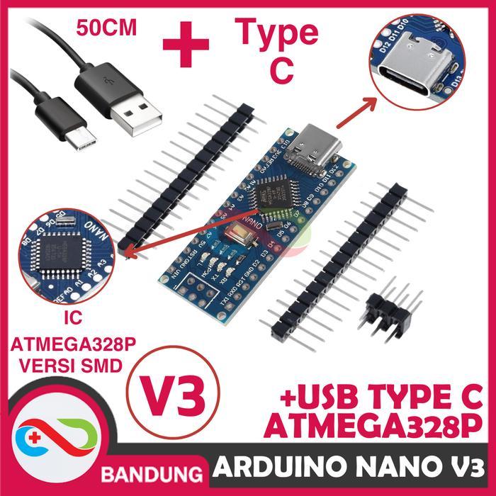 ARDUINO NANO V3.0 ATMEGA328P TYPE-C PLUS KABEL CH340 HQ IC ORIGINAL .