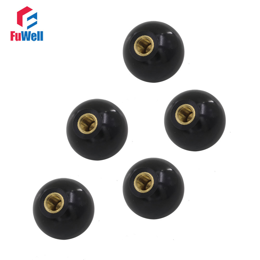 5pcs Black Bakelite Ball Lever Knob Copper Insert M6x20/M6x25/M8x30/M10x35/M12x40/M16x50mm Machine