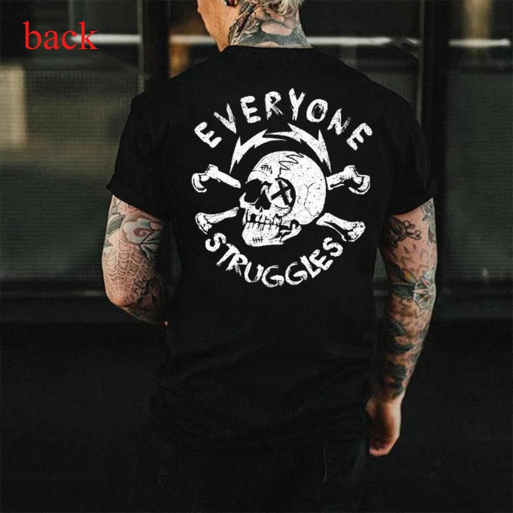 EVERYONE STRUGGLES Skull  Tshirt,  Aesthetic Tatoo Outfits, Streetwear Style, Retro Vintage Y2k Men 
