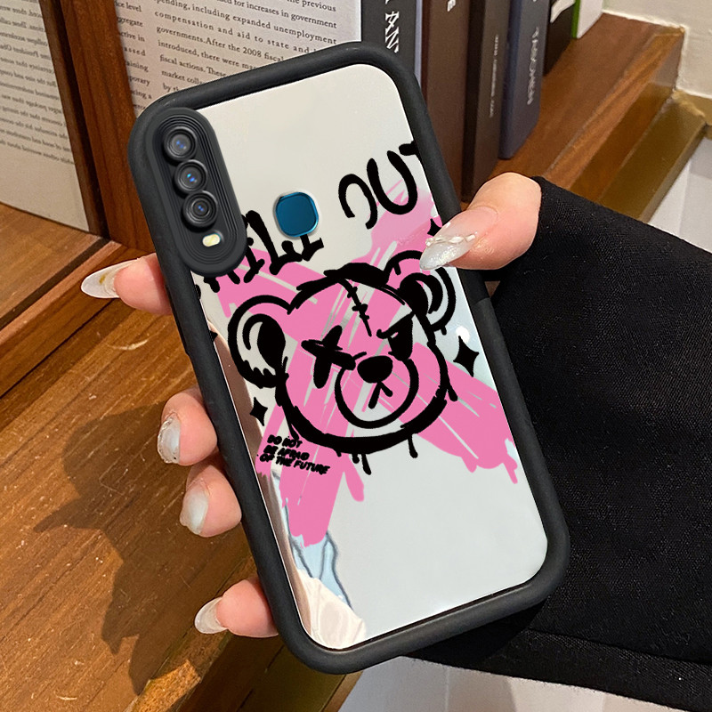 Casing Hp VIVO Y17 Y15 Y12 Y12i Y3 Y3s 2020 Case Casing Beruang kartun yang rusak Pola Kasus cermin 