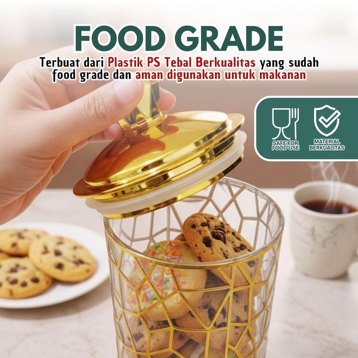 "New" Toples Mewah 3 SIZE 1 Kedap Udara Toples Kue Kering Penyimpanan Snack Toples Kaca Mewah