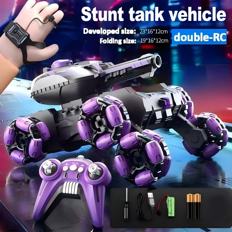Mobil RC Stunt 4-6 Roda Mainan Robot Tank Transformable 2.4G dengan Lampu LED dan Drift Berputar unt