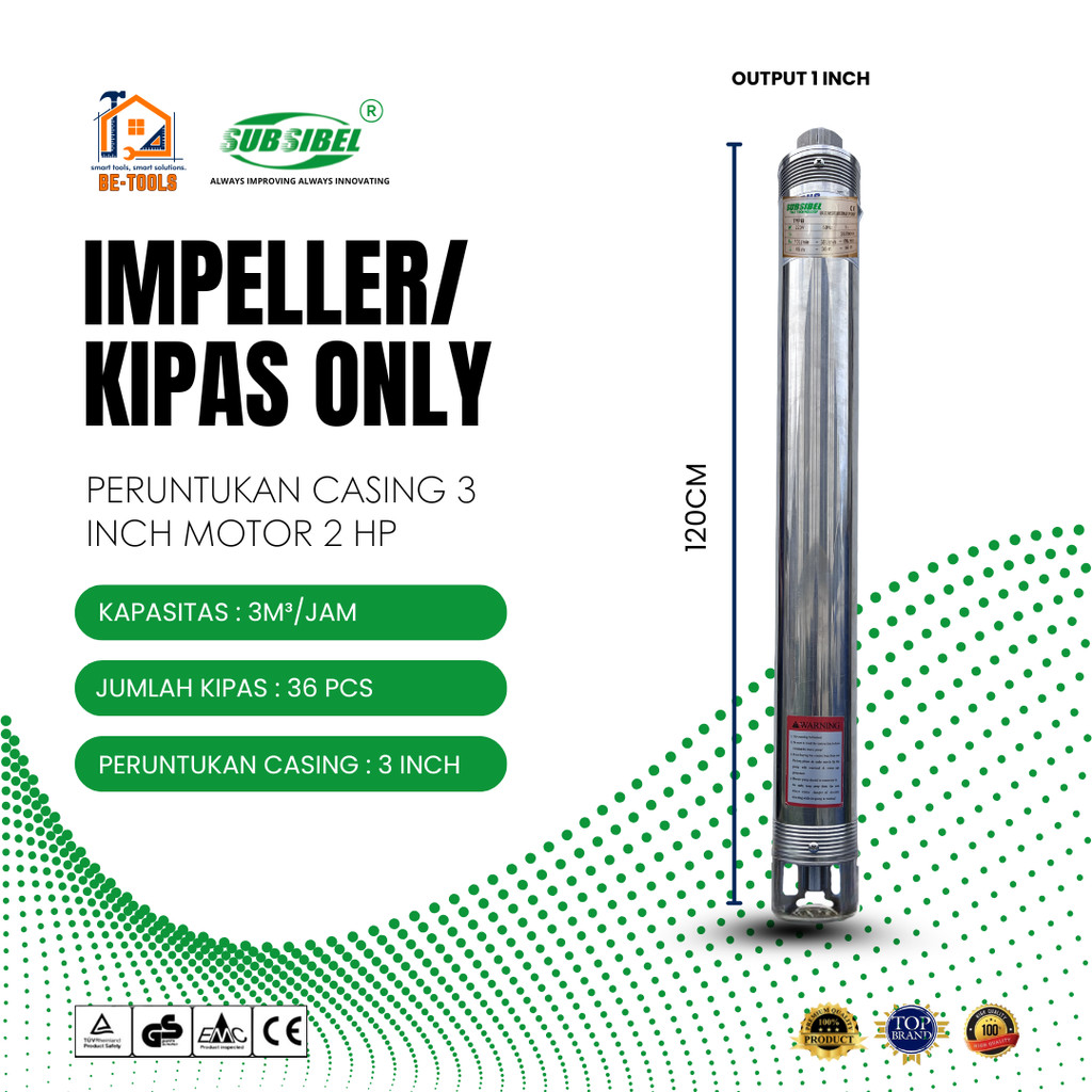 Impeller/Kipas Only Pompa Air Submersible 3 Inch 2HP | Output 1 Inch | 3M³/Jam