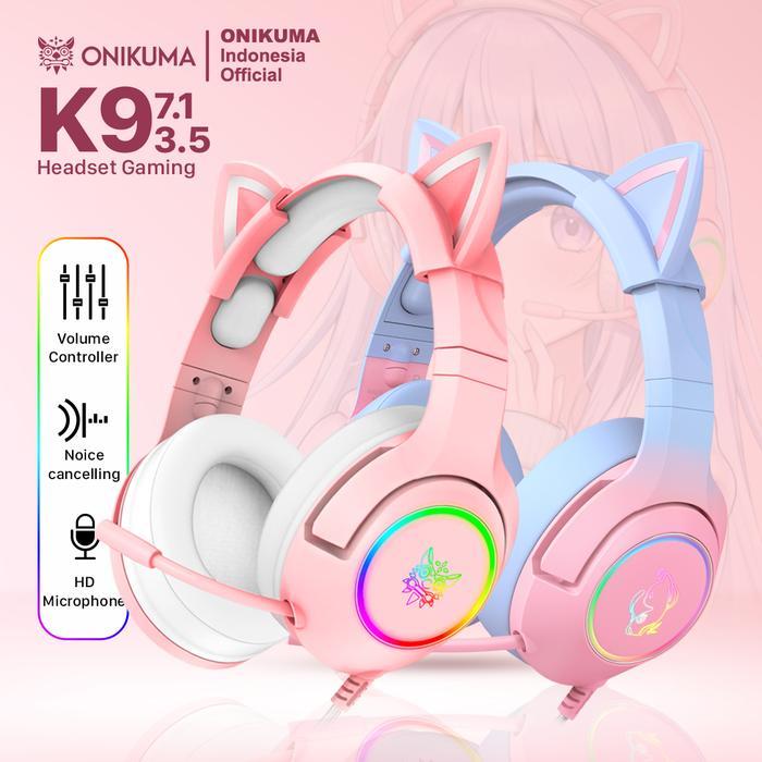 HEADSET GAMING ONIKUMA K9 7.1 ALL SURROUND SOUND-HEADSET GAMING CUTE-HEADSET KUCING-HEADSET