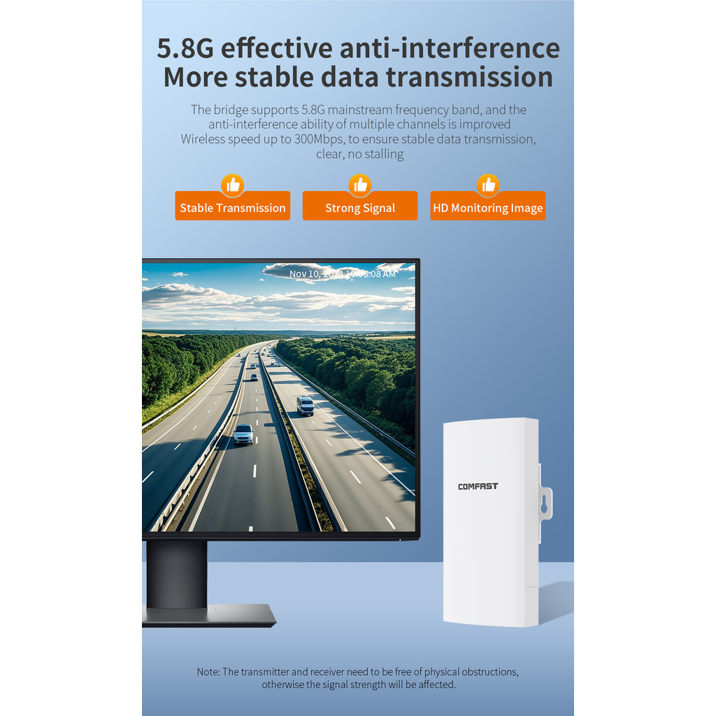 Comfast 5G 3KM Wireless Bridge 300Mbps Outdoor CPE 48V POE Access Point PTP Long Range with AR9344