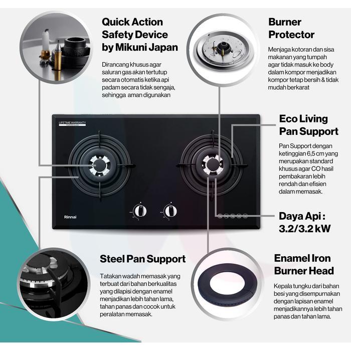 Kompor Gas Rinnai/Kompor Gas Tanam 2 Tungku RB-772 RO (G) NEW MODEL