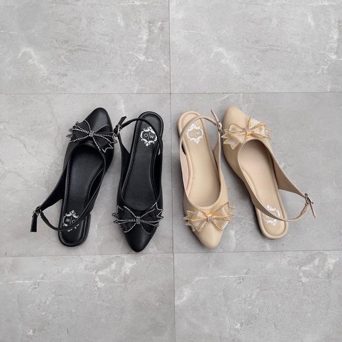 Faduzzi Sepatu Kerja Flatshoes Wanita Lucia Sol Karet Pansus Tali Belakang Sepatu Sandal Tali