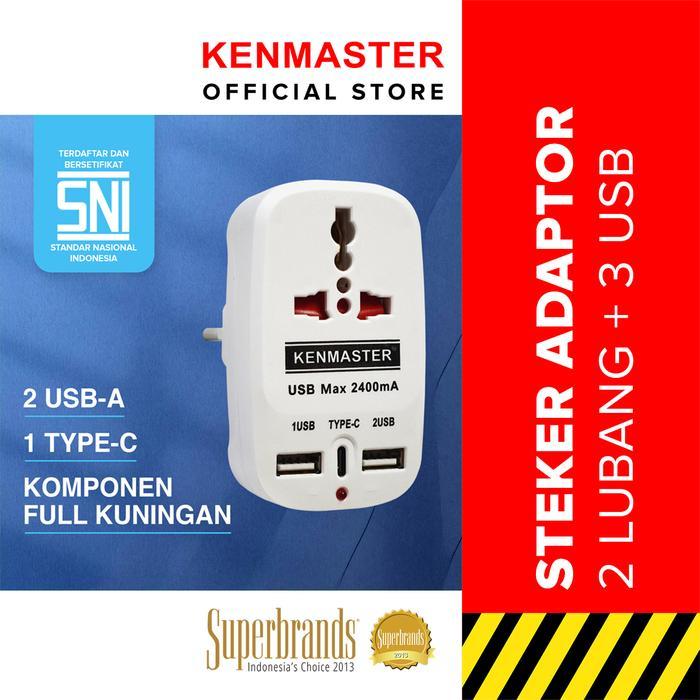 Kenmaster Steker Type C Usb S0203 - 2 Lubang + 3 Usb / Colokan Listrik / Colokan Saklar - Stek106