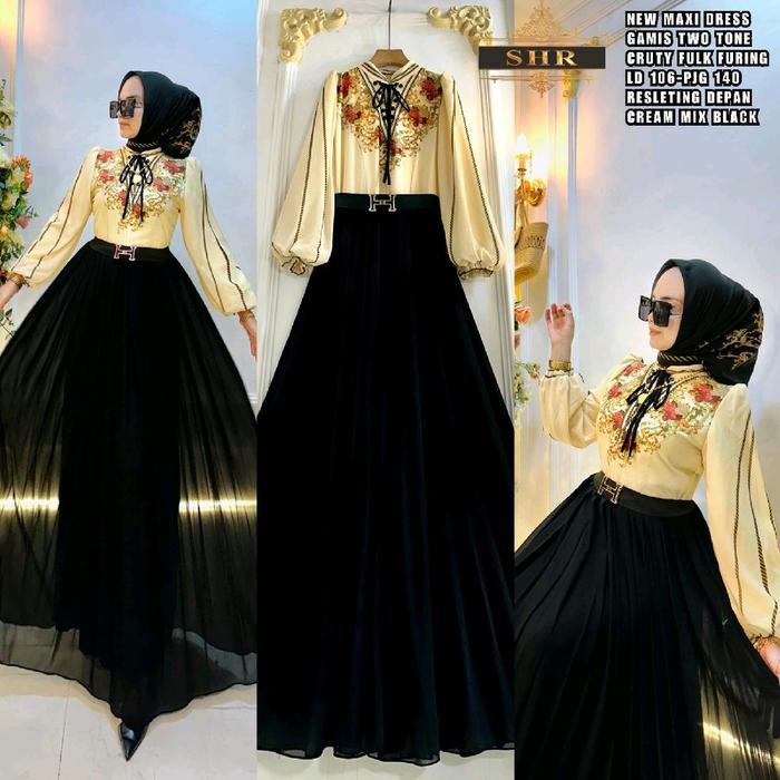 Gamis Pelangi Manis Ceruty Full Furing Original Shr - Baju Muslimah Wanita - Mewah, Dress, Panjang,