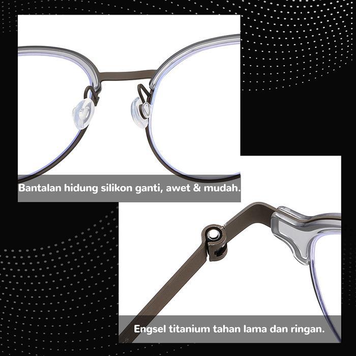 Frame Kacamata Model Oval Bulat Titanium Ringan Fashion Pria Wanita Style Bisnis Bisa Minus Pria