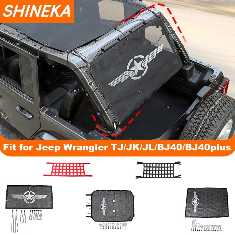 SHINEKA Car Trunk Top Sunshade Cover For Jeep Wrangler TJ JK JL 1997-2024 Roof Anti UV Sun Protect I