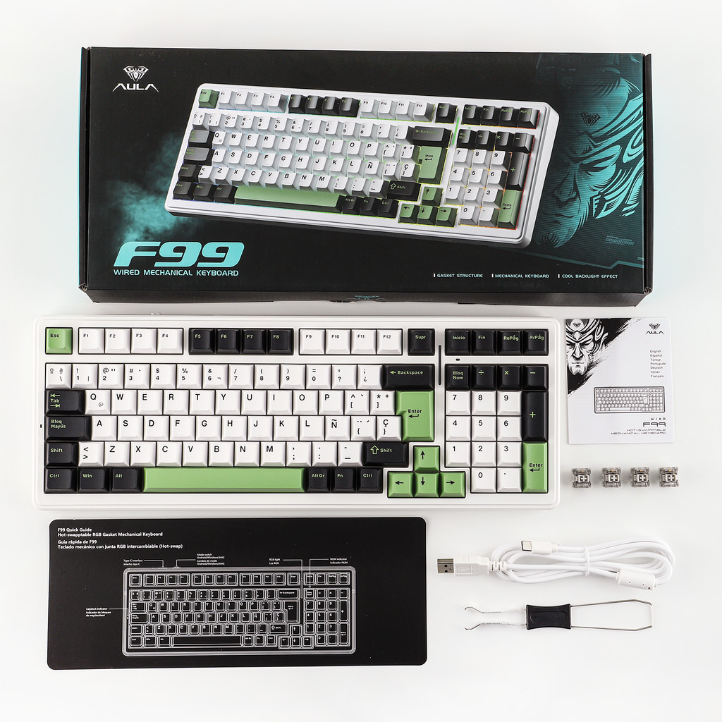 AULA F99 ISO-ES 96% QWERTY Layout Hot-Swap Spanish Gaming Keyboard with Cable RGB Backlighting