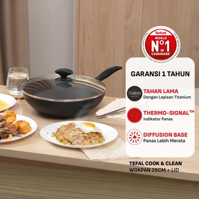 Tefal Wajan Penggorengan Anti Lengket Cook & Clean Wokpan 28Cm + Tutup