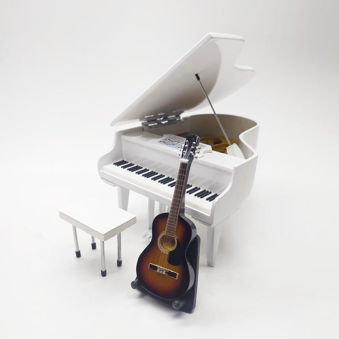 HOT SALE MINIATUR GITAR AKUSTIK KAYU AIRBRUSH & GRAND PIANO TERMASUK BOX KURSI DAN STAND GITAR