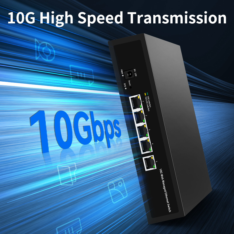 GoodTop 5 Port 10Gb Web Managed Network Switch 10000Mbps 10G Smart Easy Managed Home Lab Ethernet