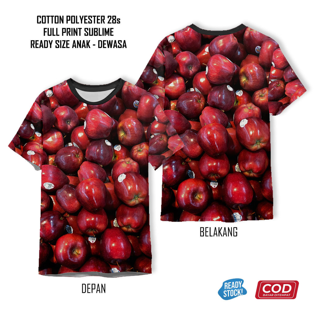 Kaos Buah Buahan Apel Full Printing Keren | Baju 3D Anak dan Dewasa Unisex - Riel76 Store