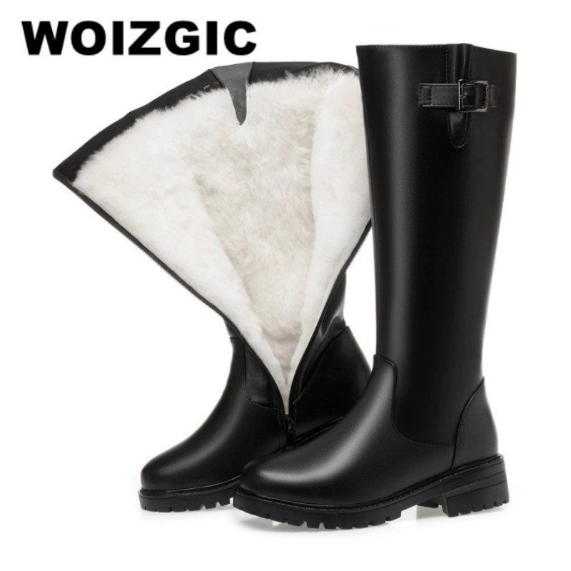 Sepatu Boots Wanita Musim Dingin dengan Bulu Halus Hangat, Sol Tebal Anti Slip, Bahan Kulit Asli, Uk